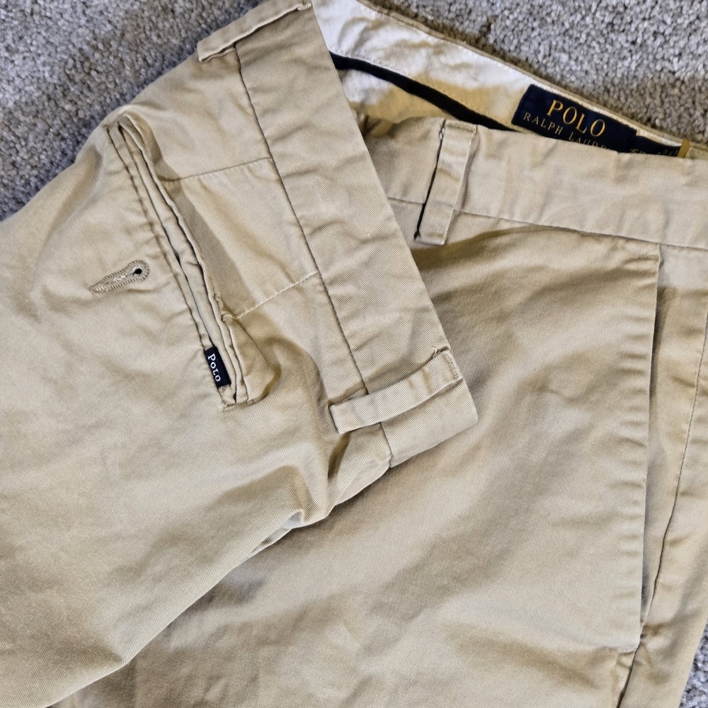 Vintage Polo Ralph Lauren Stretch Straight Fit Pants Mens 35x32 Tan Khaki Preppy